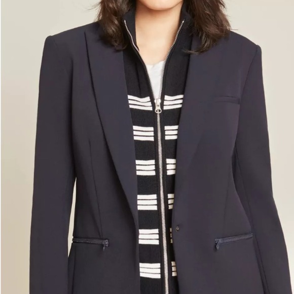 NWOT $278 Veronica Beard Persah Navy white striped wool Dickey jacket insert - Picture 2 of 12